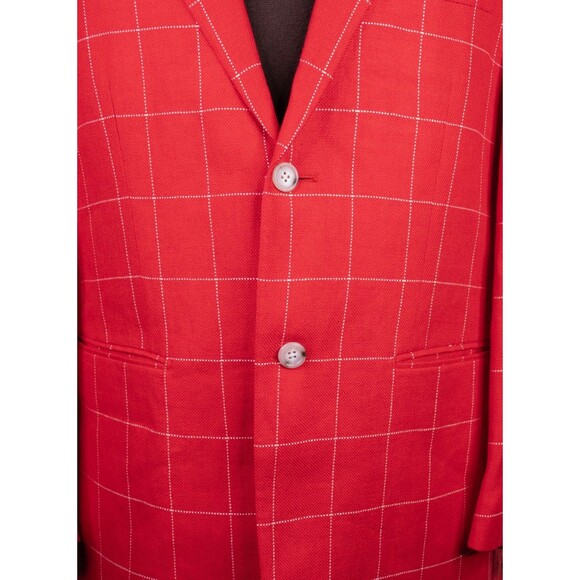 Paul Fredrick Men's 42S Sport Coat Blazer Red Check LINEN 2-Button Casual SLIM - Picture 3 of 13